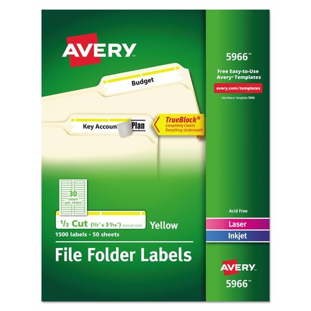 AVERY DENNISON Laser Labels, File Folder, Yellow, PK50 5966
